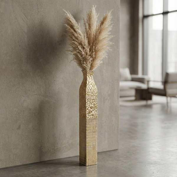 Tall Metal Vases, Extra Large Decorative Floor Vase, 42" Large Flower Pots for Pampas Grass, Rustic Weathered Handmade Home Living Room Decor-Sona Casa