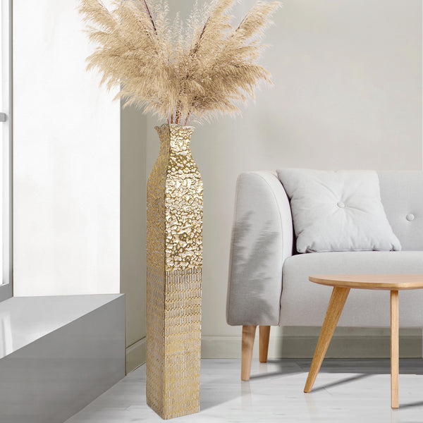 Handmade Weathered Rustic Tall Metal Vases, Extra Large Decorative Floor Vase Set, 35" Large Flower Pots for Pampas Grass, Home Living Room Decor-Sona Casa