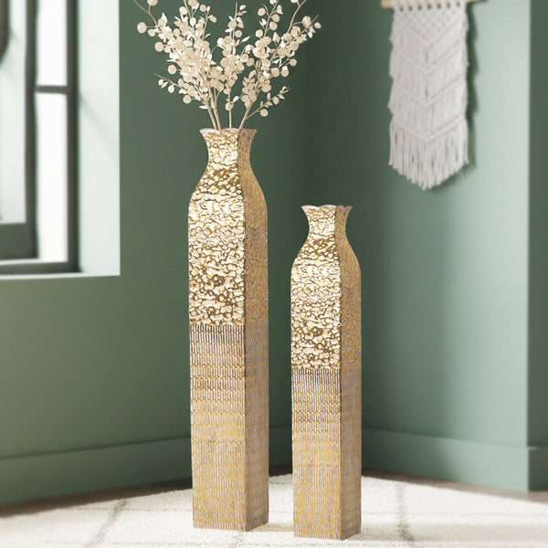 Handmade Rustic Weathered Tall Metal Vases, Extra Large Decorative Floor Vase Set, 42" and 35" Large Flower Pots for Pampas Grass, Home Living Room Decor-Sona Casa