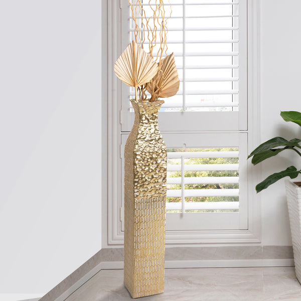 Handmade Weathered Rustic Tall Metal Vases, Extra Large Decorative Floor Vase Set, 35" Large Flower Pots for Pampas Grass, Home Living Room Decor-Sona Casa