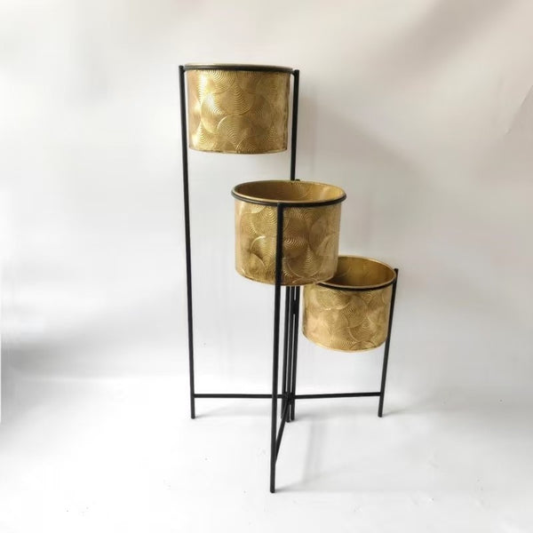 3-Tier Vertical Plant Stand, 32" Gold Metal Planters for Indoor Plants, Rustic Farmhouse Decor for Living Room & Corner-Sona Casa