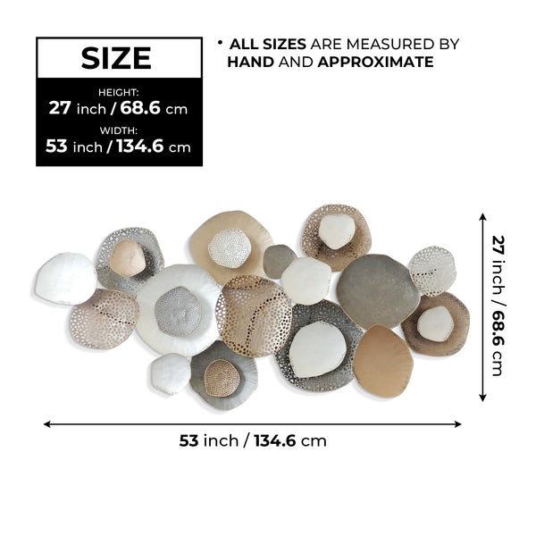 Large Metal Wall Art Sculpture, 53" Rustic Weathered Finish, Gold Silver White Home Office Decor by Sona Casa