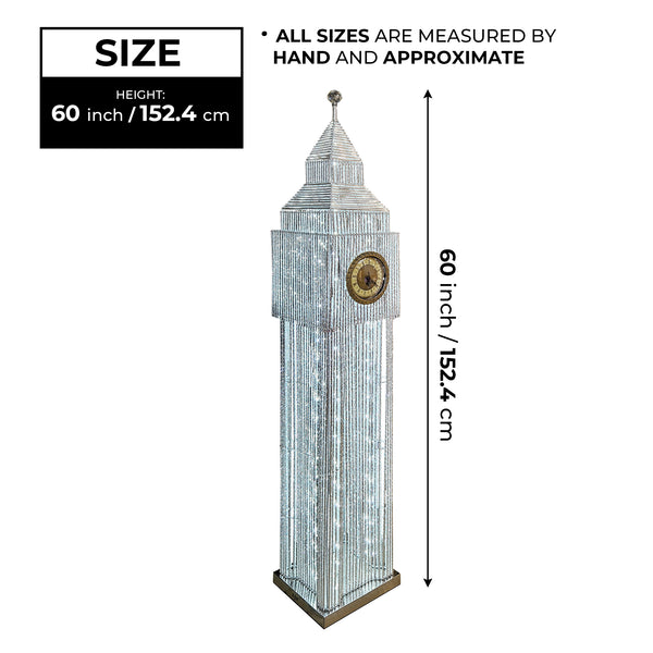 Tall Floor Lamp 60" Big Ben London White LED Light with Built-in Analog Clock Handmade Metal Standing Lamp by Sona Casa