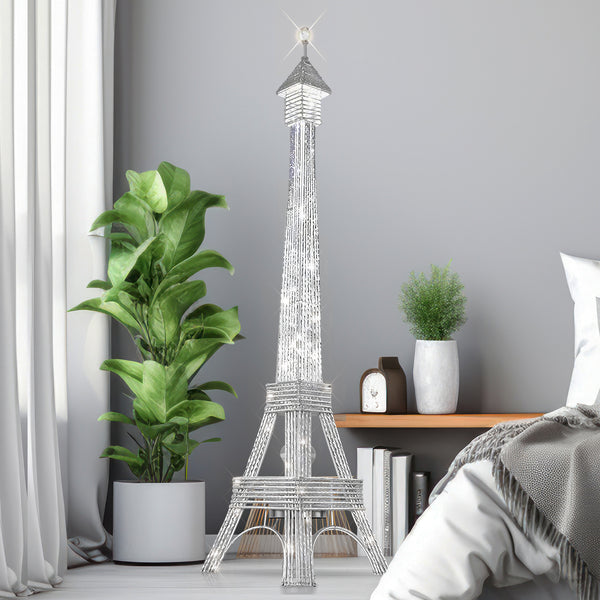 Decorative Floor Lamp 63" Eiffel Tower Paris, Handmade Tall Corner LED Light White Metal by Sona Casa