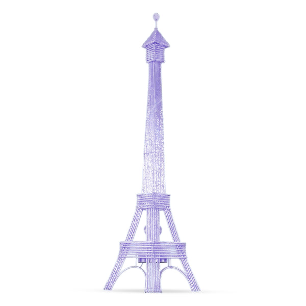 Tall Floor Lamp, Handcrafted 63" Eiffel Tower Paris Multicolor LED Light White Metal by Sona Casa