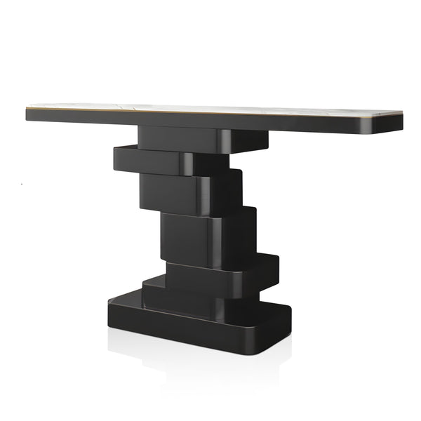 Modern 55" Console Table, High Quality White Marble Top, Matte Black Metal Steel Frame by Sona Casa