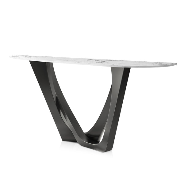 Modern 51" Console Table, High Quality White Marble Top, Stainless Steel Metal Matte Black by Sona Casa