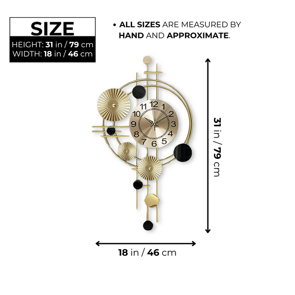 Extra Large Gold Wall Clock, Decorative Vertical Clock for Living Room, Silent 31" Modern Oversized Metal Wall Decor by Sona Casa