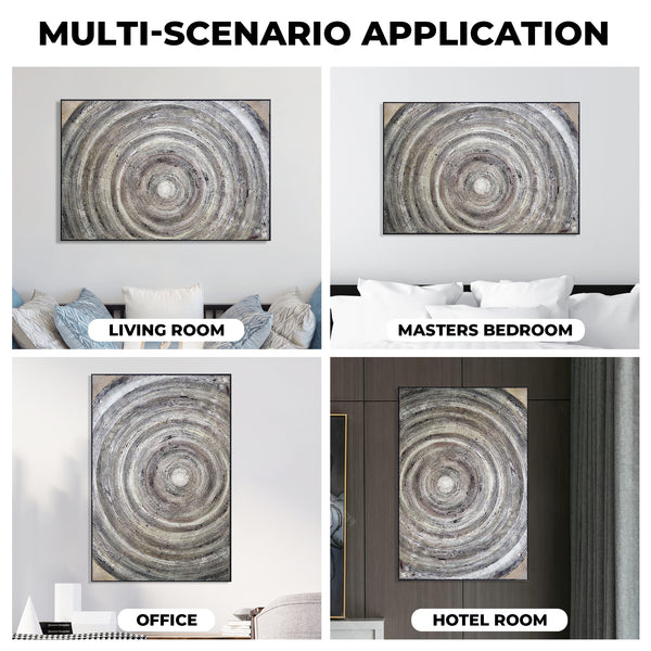 Handmade Gray Circular Wall Art Decor, 47" Impasto Painting Living Room Wall Accent by Sona Casa