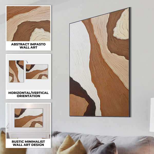 Handmade Brown Abstract Painting, 47" Impasto Textured Canvas Artwork Wall Decor by Sona Casa