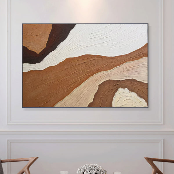 Handmade Brown Abstract Painting, 47" Impasto Textured Canvas Artwork Wall Decor by Sona Casa