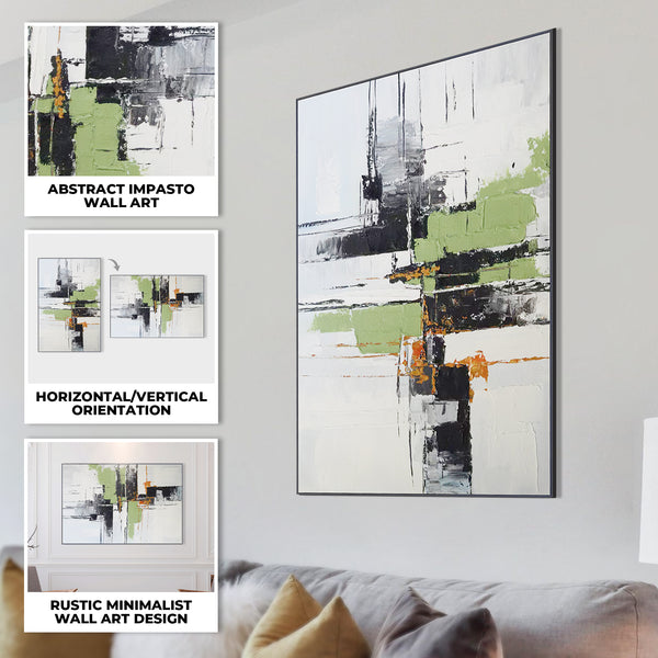 Green Black Impasto Textured Painting, 47" Abstract Wall Art Decor for Home by Sona Casa