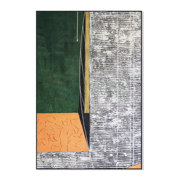 Green Gray Abstract Textured Wall Art, 47" Impasto Painting Home Decor by Sona Casa