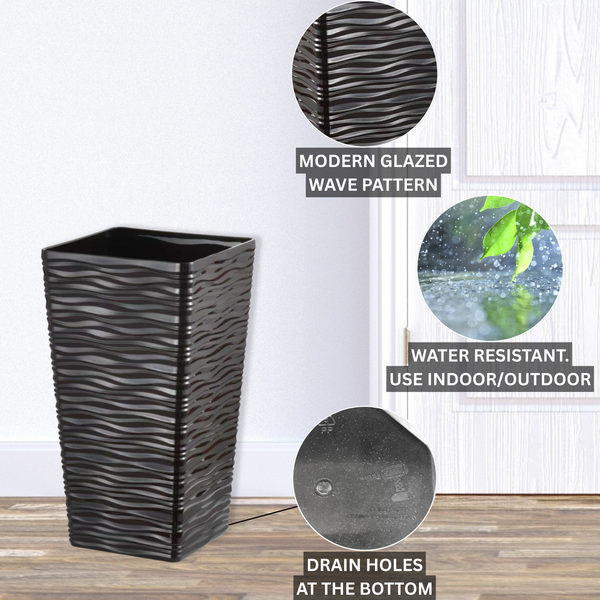 Tall Black Planter Pot Set of 2, Indoor/Outdoor, 22" Modern Minimalist Decorative Flower Pots, Home, Garden, Backyard, Front Porch, Patio Decor by Sona Casa