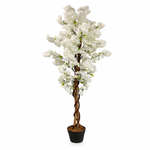 Large Artificial Tree, 55" White Sichuan Cherry Blossom, Nearly Natural Fake Plant, Indoor Outdoor Decor for Garden, Patio, Front Porch