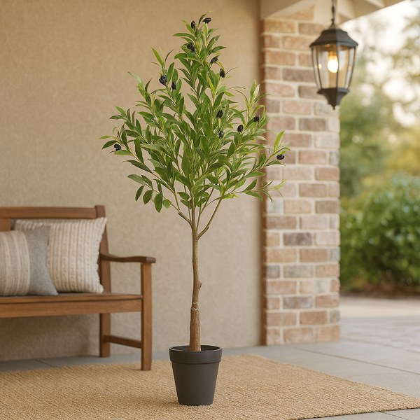 Large Nearly Natural Artificial Olive Tree with Black Olives, 47" Fake Plant for Patio, Front Porch, Living Room, Indoor Outdoor Ornament, Home Decor-Sona Casa