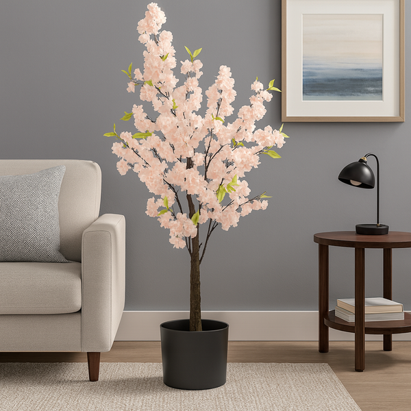 Large Nearly Natural Fake Light Peach Sichuan Cherry Blossom, 5 ft Lifelike Tall Artificial Tree, Indoor Decor for Living Room, Office, Patio-Sona Casa