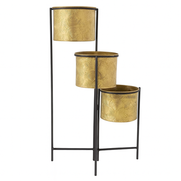 3-Tier Vertical Plant Stand, 32" Gold Metal Planters for Indoor Plants, Rustic Farmhouse Decor for Living Room & Corner-Sona Casa