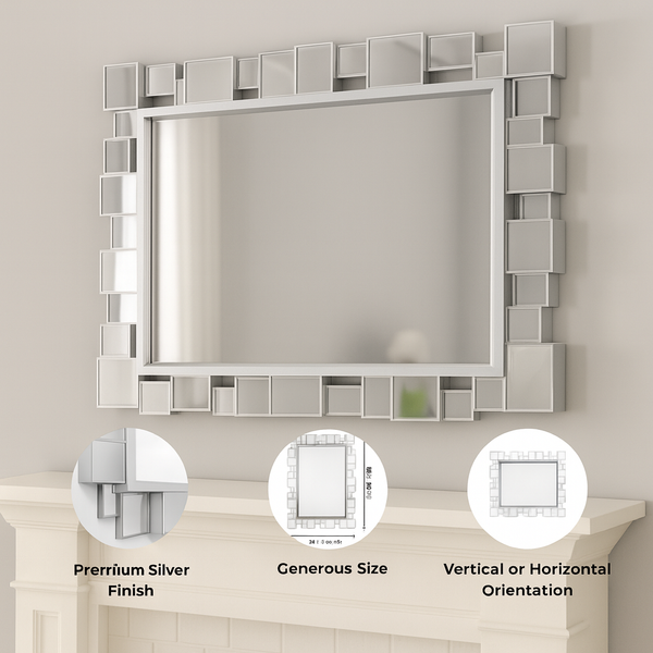 Modern Contemporary Silver Framed Decorative Mirror, Versatile Wall Mirror Living Room, Entryway, Bedroom Decor Gift-Sona Casa