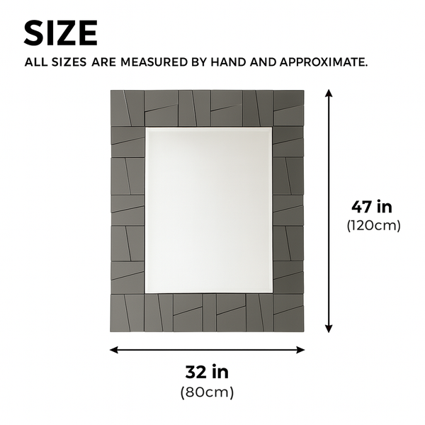 Extra Large 4 ft Grey Glass Mirror, Modern Block Design, Easy to Install Horizontal Vertical Orientation-Sona Casa