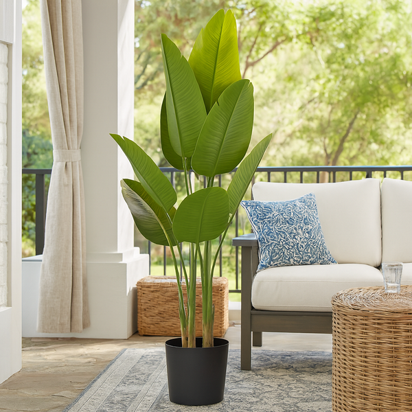 Large Artificial Bird of Paradise, 47" Fake Plant with Cement Base, Indoor Outdoor Living Room, Porch, Patio, Home Decor Gifts-Sona Casa