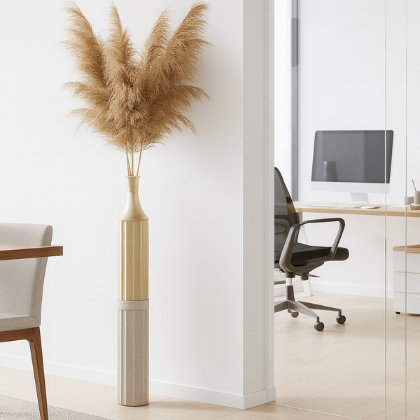 Decorative Metal Tall Floor Vase, 42" High Indoor Decor, Handcrafted Gold Accent Home Office Pot for Pampas Grass by Sona Casa