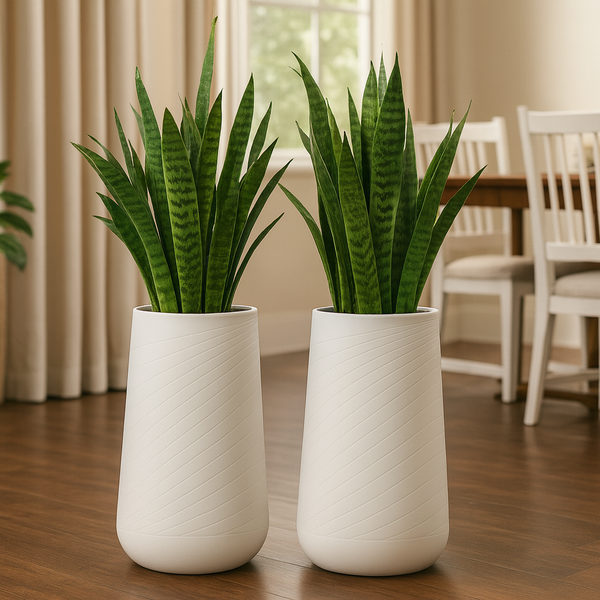 Set of 2 Tall White Indoor Self Watering Decorative Planter, 27" Modern Minimalist Flower Pot Home, Front Porch, Patio, Backyard & Garden Decor-Sona Casa