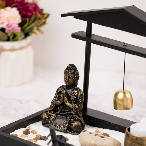 Small Rustic Buddha Statue | Black Meditation Figurine | Zen Home & Office Decor | Spiritual Healing Sculpture | Tealight Holder by Sona Casa