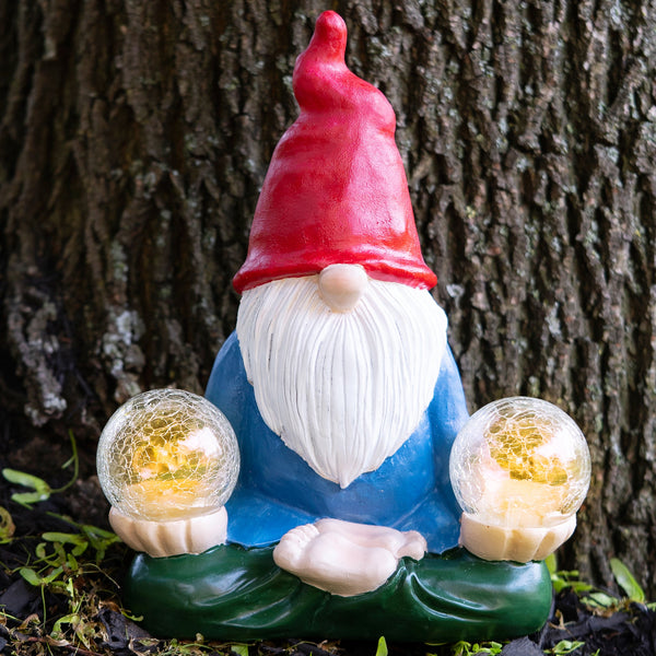 Solar Garden Gnome 10" Patio Porch Decor Statue Figurine, Lawn Yard Art, Outdoor Figurines, Cute Gifts by Sona Casa