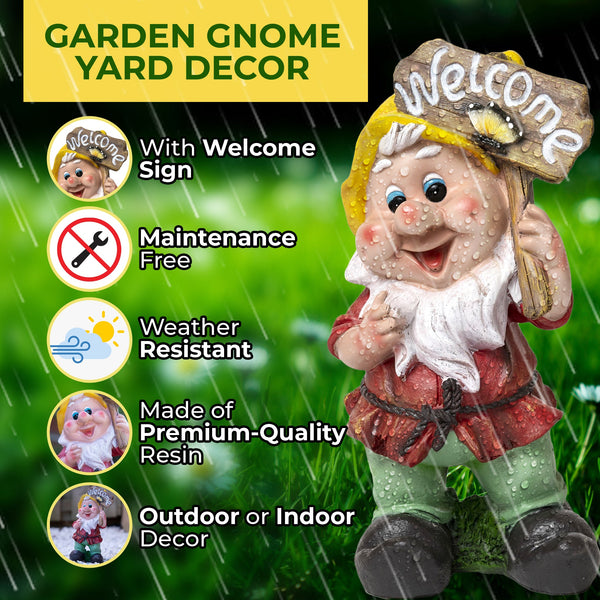 Welcoming Gnome Statue in Vibrant Colors, Weather-Resistant Garden Fairy Decor, Perfect for Front Door & Outdoor Ambiance by Sona Casa