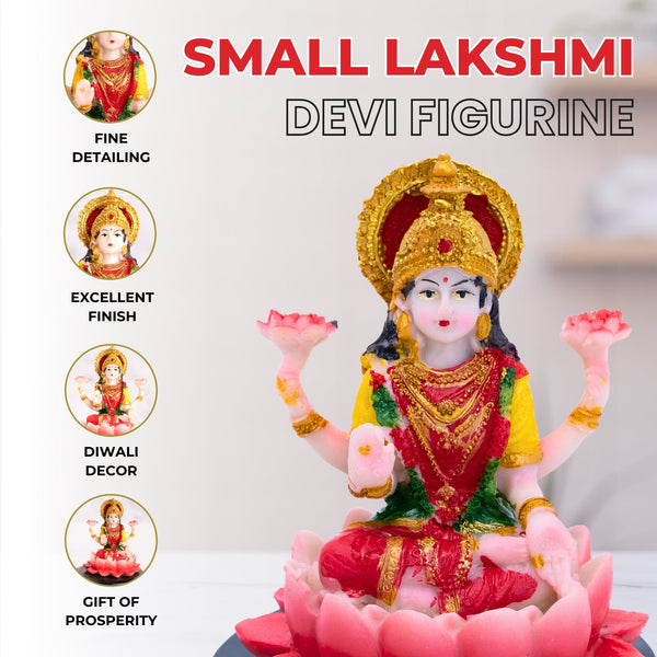 Red Lakshmi Goddess Statue, 4" Diwali Decor Gift, Pooja Mandir, Car Decor by Sona Casa