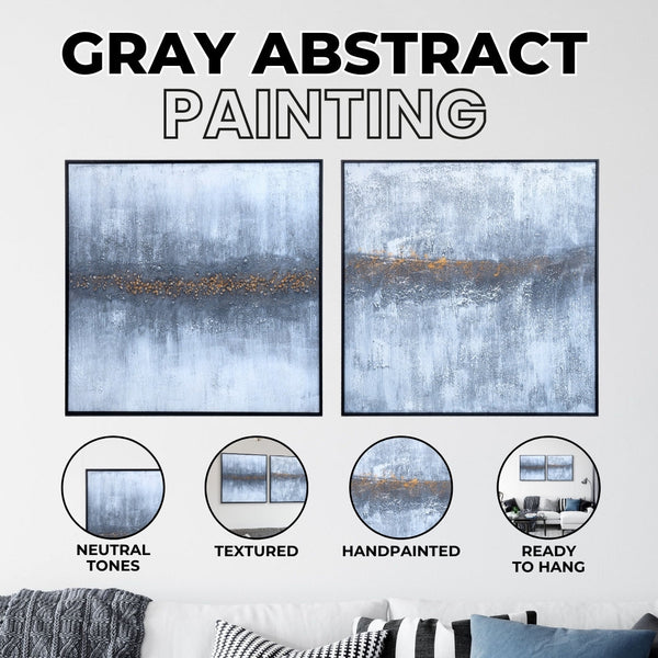 Large Abstract Canvas Art Duo, 28" Textured Wood Framed Minimalist Decor by Sona Casa