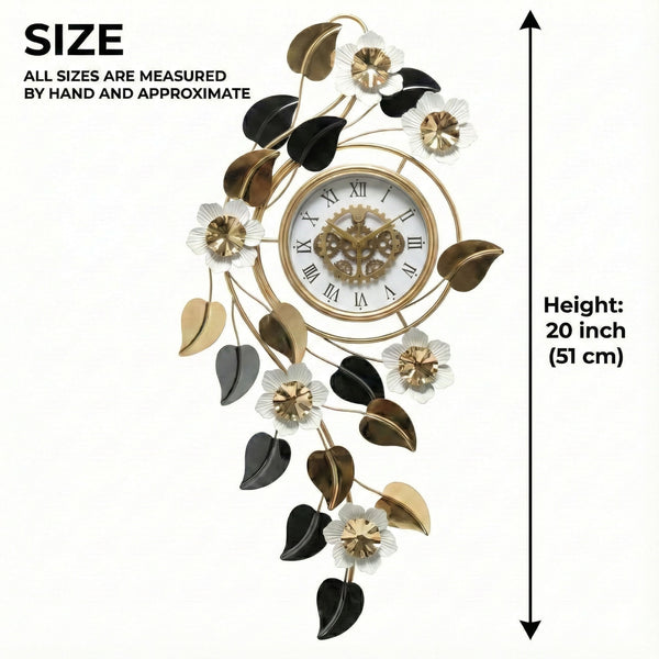 Large Elegant Wall Clock with Quartz Movement, Gold White Silver Floral Design Horizontal or Vertical Modern Decorative Home Accent Clock-Sona Casa