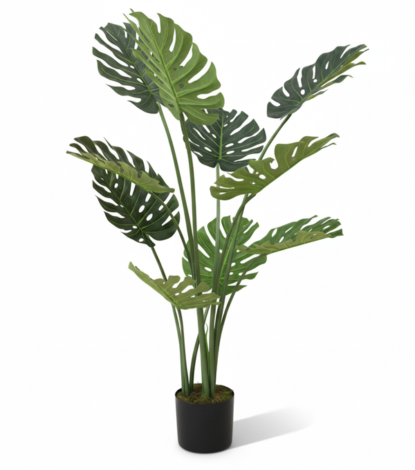 Large Artificial Monstera Plant, 120cm Nealy Natural with Cement Base, Indoor, Patio, Porch, Home Office Decor, Gifts-Sona Casa