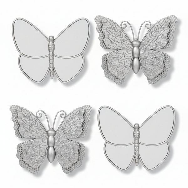 4 Piece Silver Butterfly Wall Decor Set, 3D Wall Sculpture & Mirrored Accents, Modern Glam Home Decor for Bedroom, Living Room, Nursery-Sona Casa