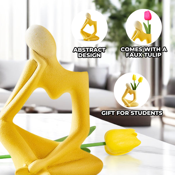 Abstract Ceramic Yellow Bud Vase With 1 Tulip Stem, 7" Table Vase for Fresh or Fake Flowers, Living Room, Office Decor by Sona Casa