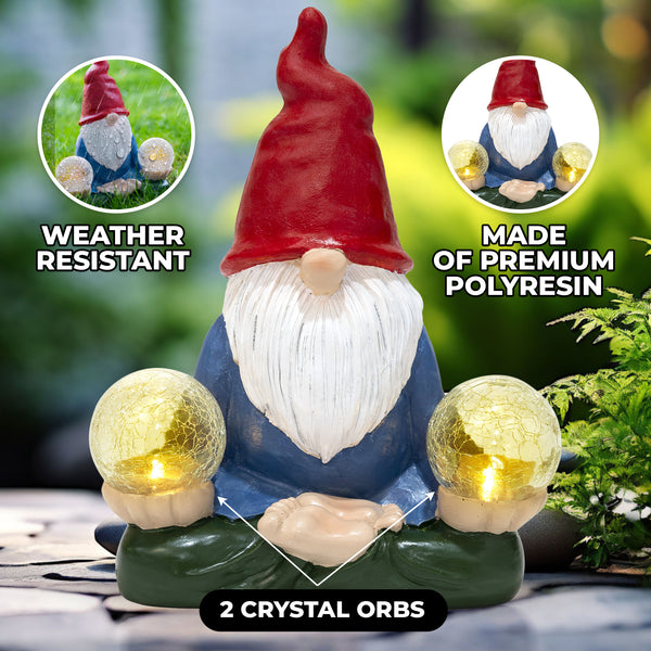 Solar Garden Gnome 10" Patio Porch Decor Statue Figurine, Lawn Yard Art, Outdoor Figurines, Cute Gifts by Sona Casa