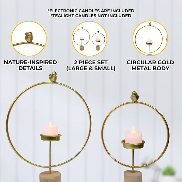 Large and Small Tealight Candle Holder Pair, 11" and 9" Metal Home Decor by Sona Casa