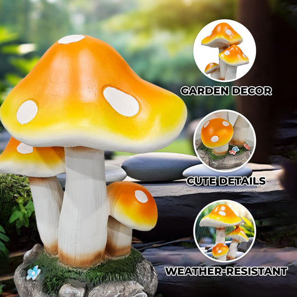Outdoor Decor Garden Ornament, 12" Mushroom Statue Patio Decor by Sona Casa