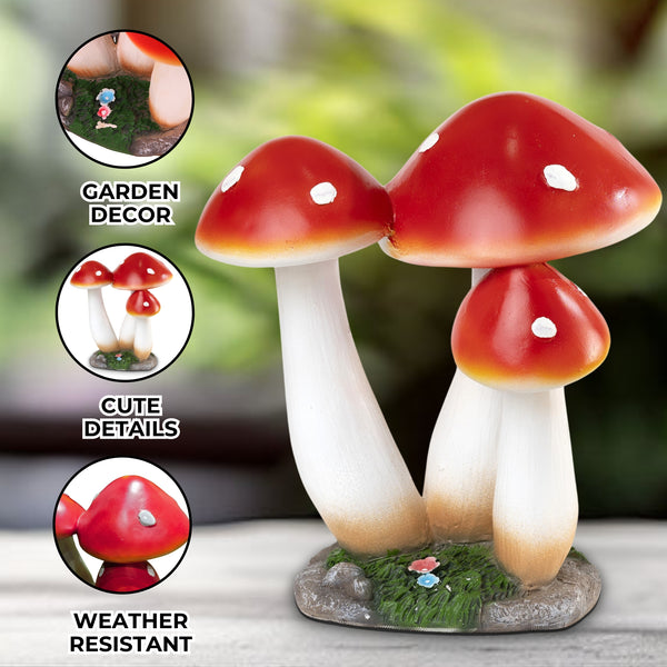 Outdoor Decor Yard Ornaments, 15" Mushroom Sculpture, Red Figurine, Garden Patio Front Porch Lawn Decor, Gifts by Sona Casa