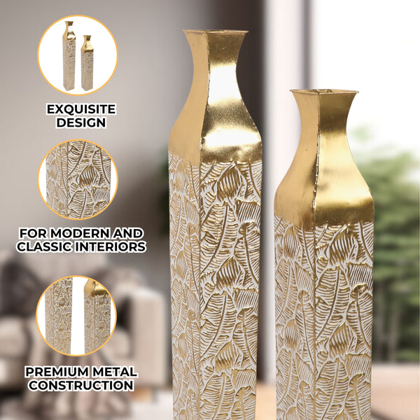 Modern Decorative Metal Tall Vase, Rustic Weathered Finish, Handmade Gold Living Room Decor, 42" and 35" Pots for Pampas Grass-Sona Casa