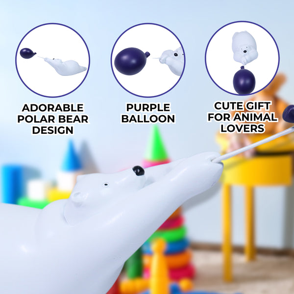Polar Bear Statue, 10" Funny Animal Sculpture, Purple Balloon Table Decor by Sona Casa