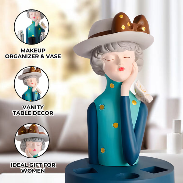 Makeup Storage Organizer, 9" Vanity Table Decorative Statue, Vase by Sona Casa