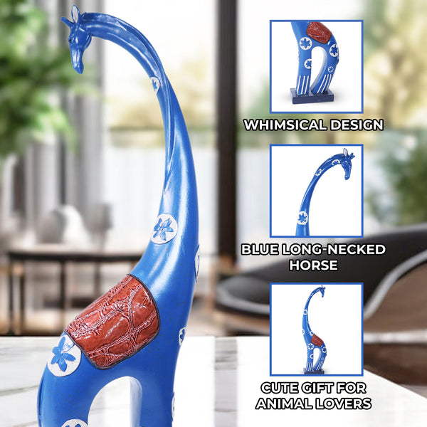 Blue Giraffe Statue, Polyresin Home Office Decor, 18" Tabletop Centerpiece by Sona Casa