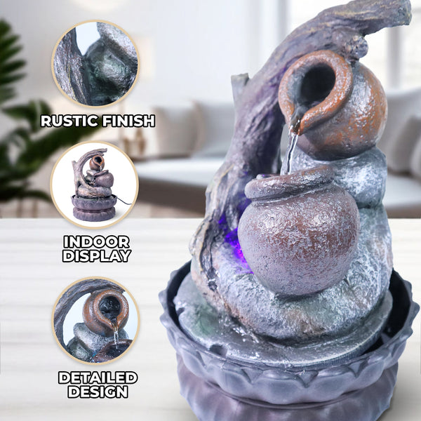 Indoor Water Fountain, 11" Tiered Desktop Waterfall for Home, Office, Relaxing Water Feature, Adjustable Pump by Sona Casa