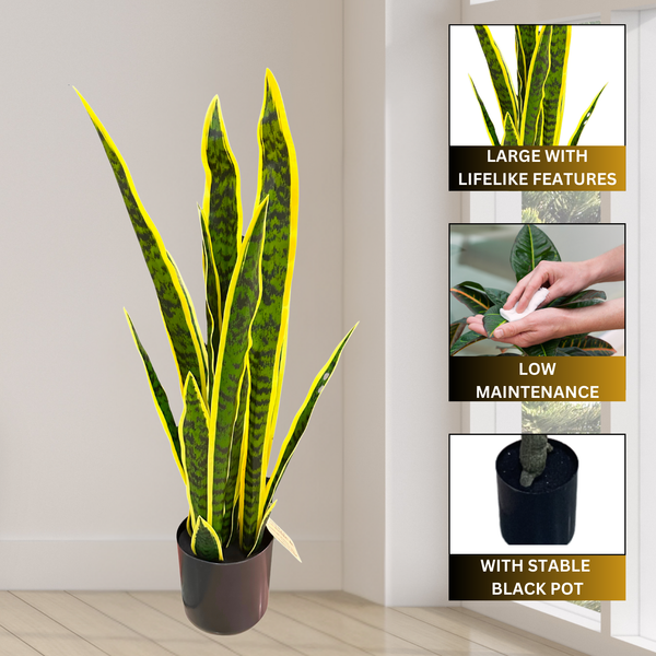 Large Artificial Snake Plant, Realistic Fake 30" Faux Plant with Cement Base, Indoor Outdoor Home Decor, Patio, Front Porch, Living Room Ornament by Sona Casa