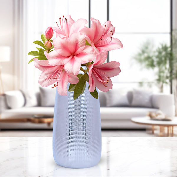 Silver and Chrome 10" Ceramic Vase Tabletop, Desktop, Countertop, Living Room Centerpiece, Home Office Decor Gifts by Sona Casa