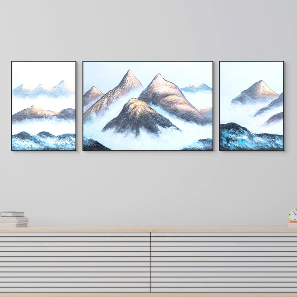 Impasto Mountain Scenery Set of 3 Wood Canvas Art, 28" Thick Textured by Sona Casa