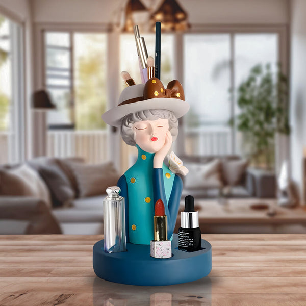 Makeup Storage Organizer, 9" Vanity Table Decorative Statue, Vase by Sona Casa