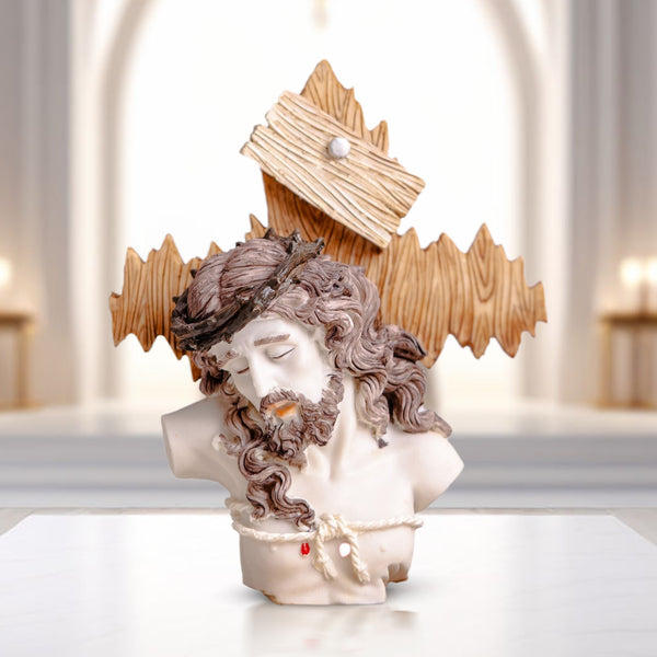 Jesus on Cross Crucifix Sculpture, 8" Sacred Heart Religious Figure, Desk Decor for Altar, Shelf, Table, Catholic Gifts by Sona Casa